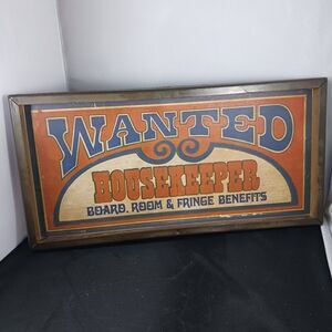 Vintage 70's Hanging Sign "Wanted Housekeeper"